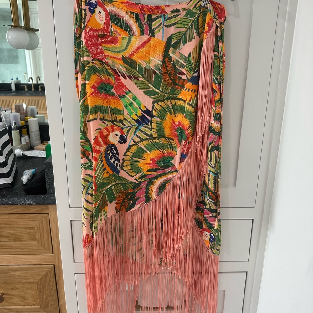 Tropical Fringe Skirt with Parrot Print
